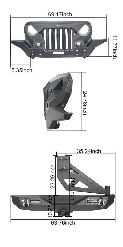 Mad Max Front Bumper & Rear Bumper w/Tire Carrier(18-24 Jeep Wrangler JL)-LandShaker