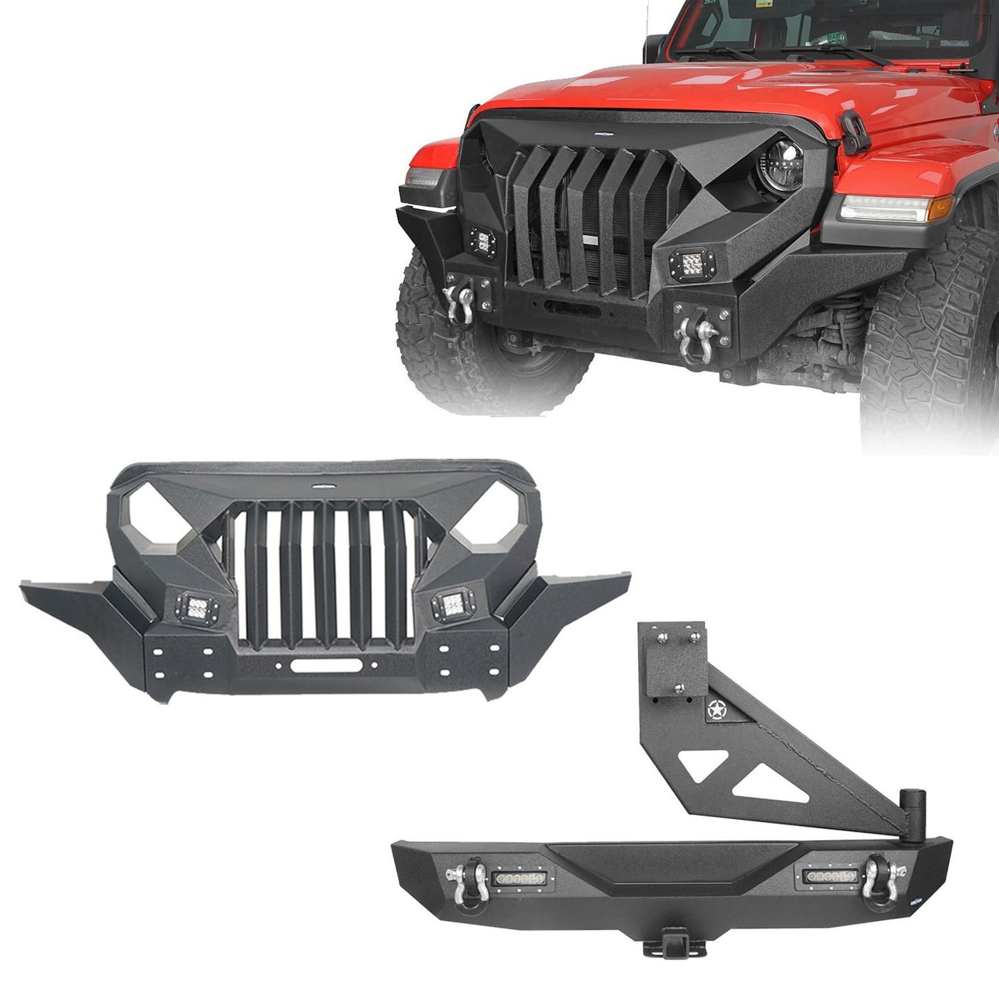 Mad Max Front Bumper & Rear Bumper w/Tire Carrier(18-24 Jeep Wrangler JL)-LandShaker