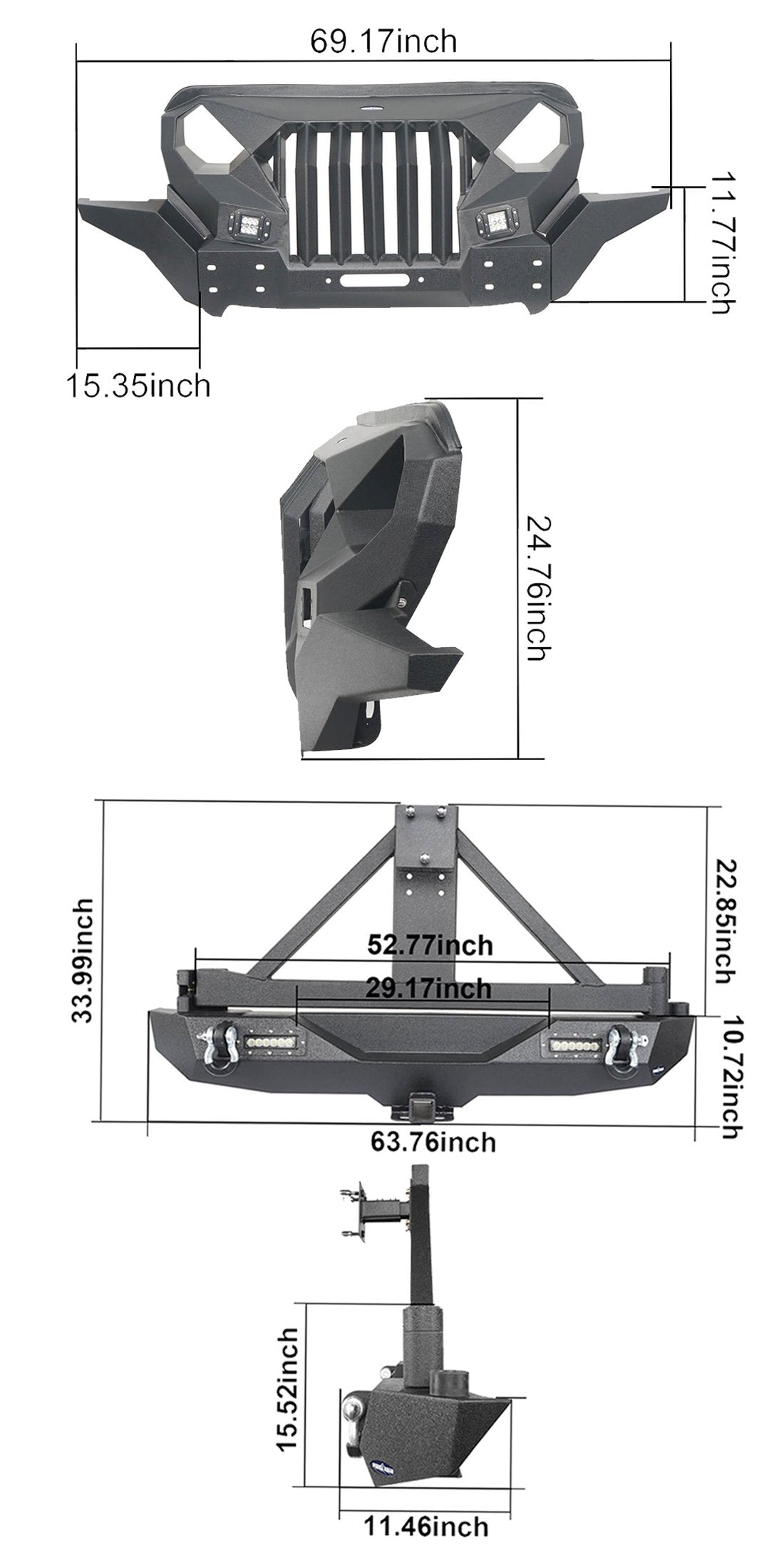 Jeep JL Mad Max Front Bumper & Rear Bumper w/Tire Carrier(18-25 Jeep Wrangler JL)-LandShaker