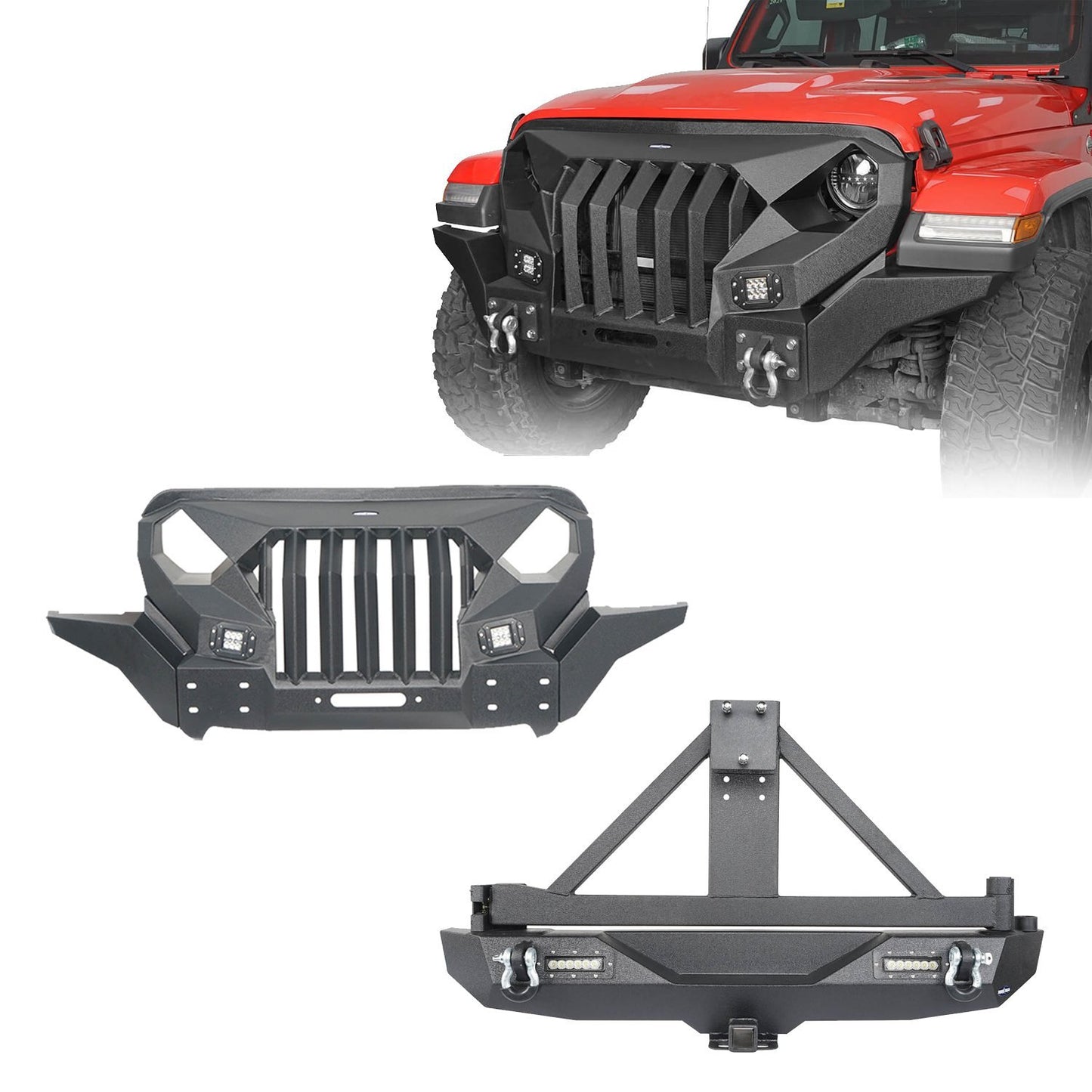 Jeep JL Mad Max Front Bumper & Rear Bumper w/Tire Carrier(18-25 Jeep Wrangler JL)-LandShaker