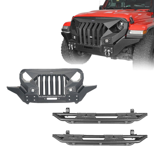 Mad Max Front Bumper Grill & Tube Side Steps(18-25 Jeep Wrangler JL 4 Door)-LandShaker