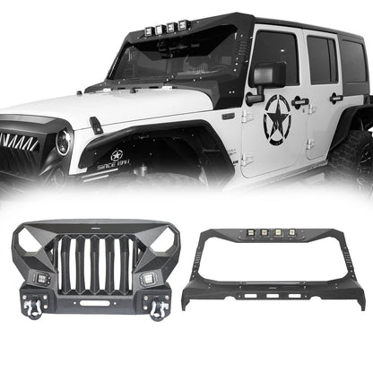 Mad Max Front Bumper w/Steel Grille Guard & Windshield Frame Cover(07-18 Jeep Wrangler JK)-LandShaker