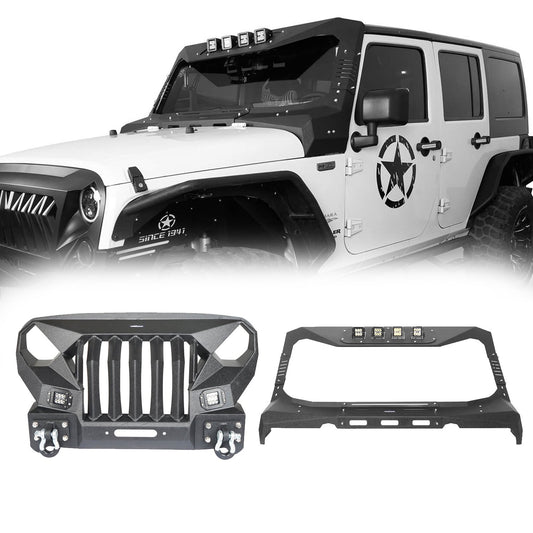 Mad Max Front Bumper w/Steel Grille Guard & Windshield Frame Cover(07-18 Jeep Wrangler JK)-LandShaker