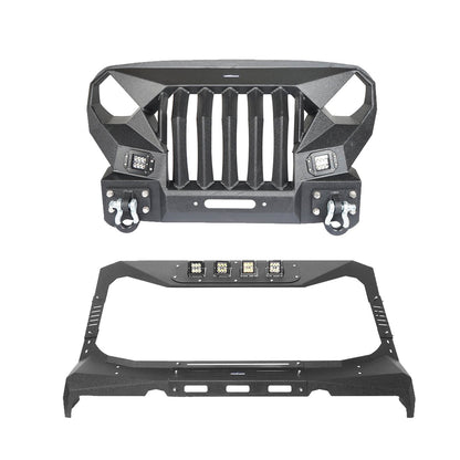 Mad Max Front Bumper w/Steel Grille Guard & Windshield Frame Cover(07-18 Jeep Wrangler JK)-LandShaker