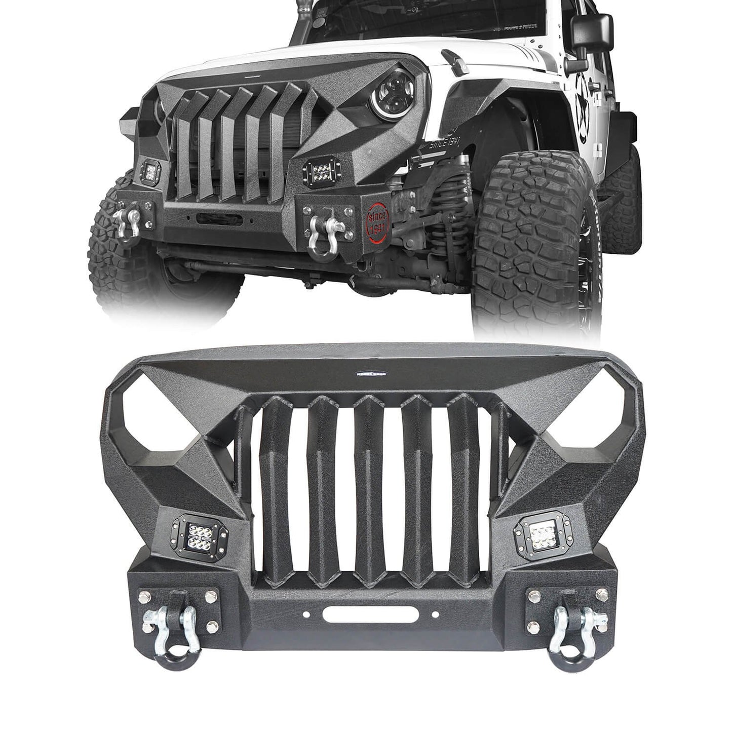 Mad Max Front Bumper w/Steel Grille Guard & Windshield Frame Cover(07-18 Jeep Wrangler JK)-LandShaker