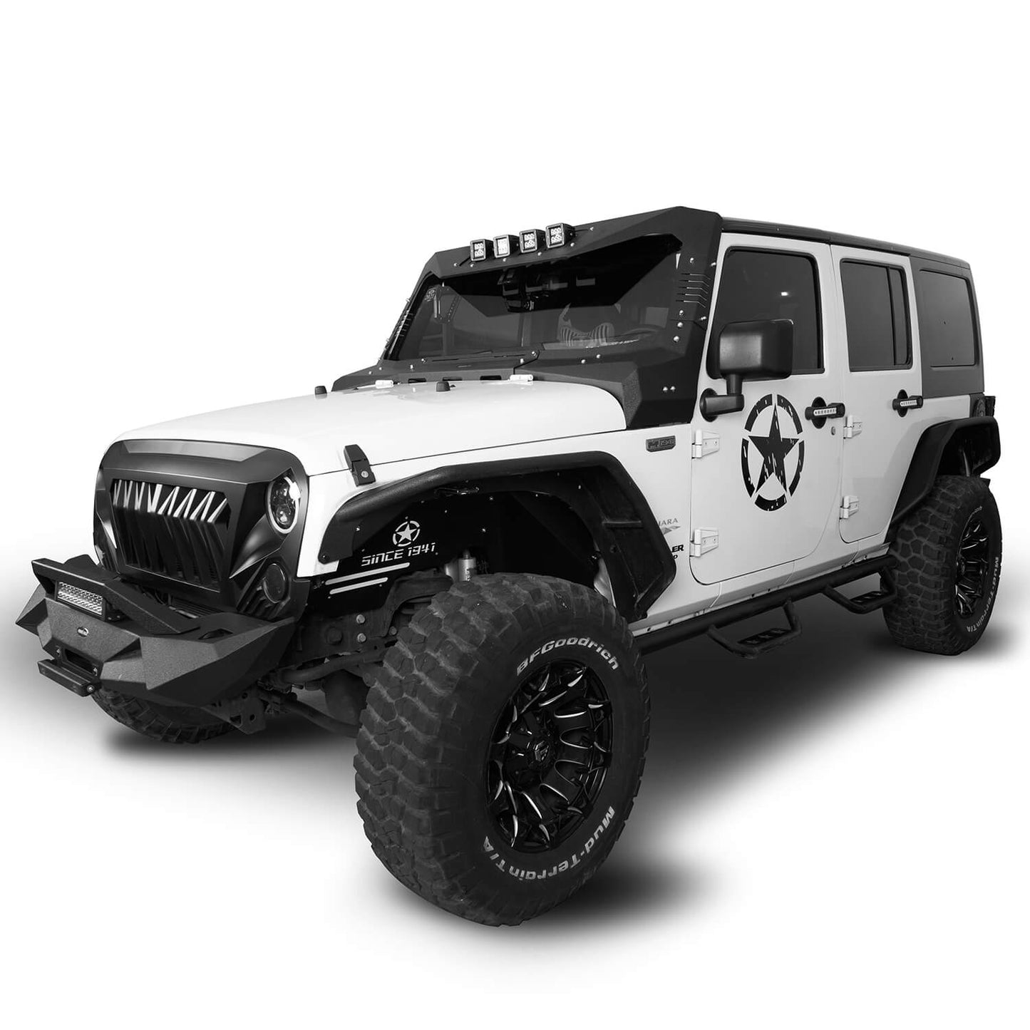 Mad Max Front Bumper w/Steel Grille Guard & Windshield Frame Cover(07-18 Jeep Wrangler JK)-LandShaker