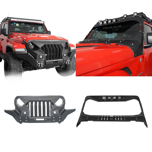 Mad Max Front Bumper w/Wings & Windshield Frame Cover(18-24 Jeep Wrangler JL & Gladiator JT(Excluding Mojave))-LandShaker