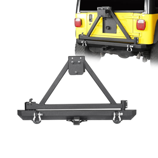 Matte Black Rear Bumper ww/ Tire Carrier & Hitch Receiver(97-06 Jeep Wrangler TJ)-LandShaker